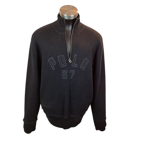 Polo Ralph Lauren Mens Medium Half-Zip Pullover Sweatshirt Black - Picture 2 of 9